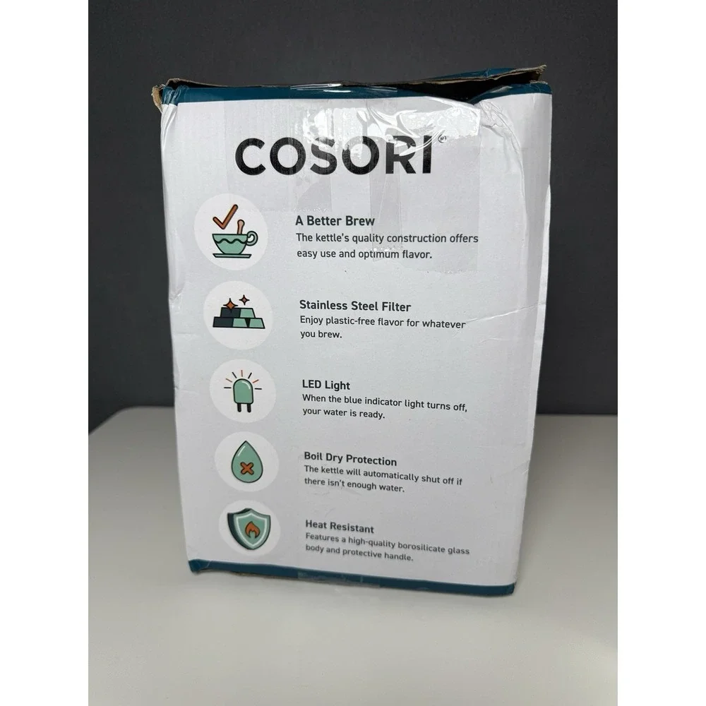 Cosori Original Electric Glass Kettle with White Handle and Lid